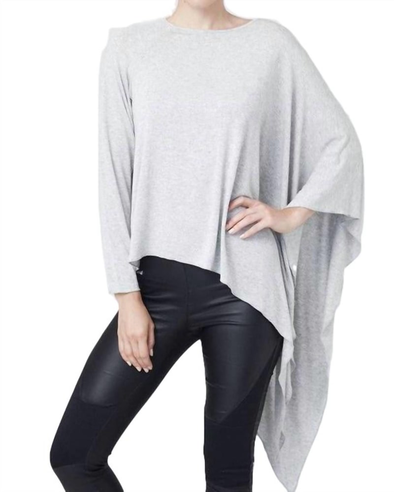 Front of a model wearing a size XL Asymmetrical Tunic Top in Gray in Gray by ANGEL. | dia_product_style_image_id:325850